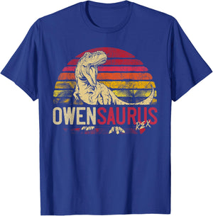 Owen Saurus Funny Personalized Dinosaur T Rex Name Boys Gift T-Shirt - T-Shirt | Royal