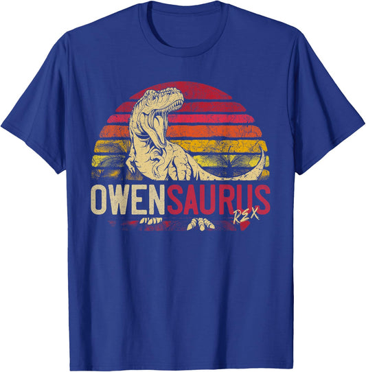 Owen Saurus Funny Personalized Dinosaur T Rex Name Boys Gift T-Shirt - T-Shirt | Royal