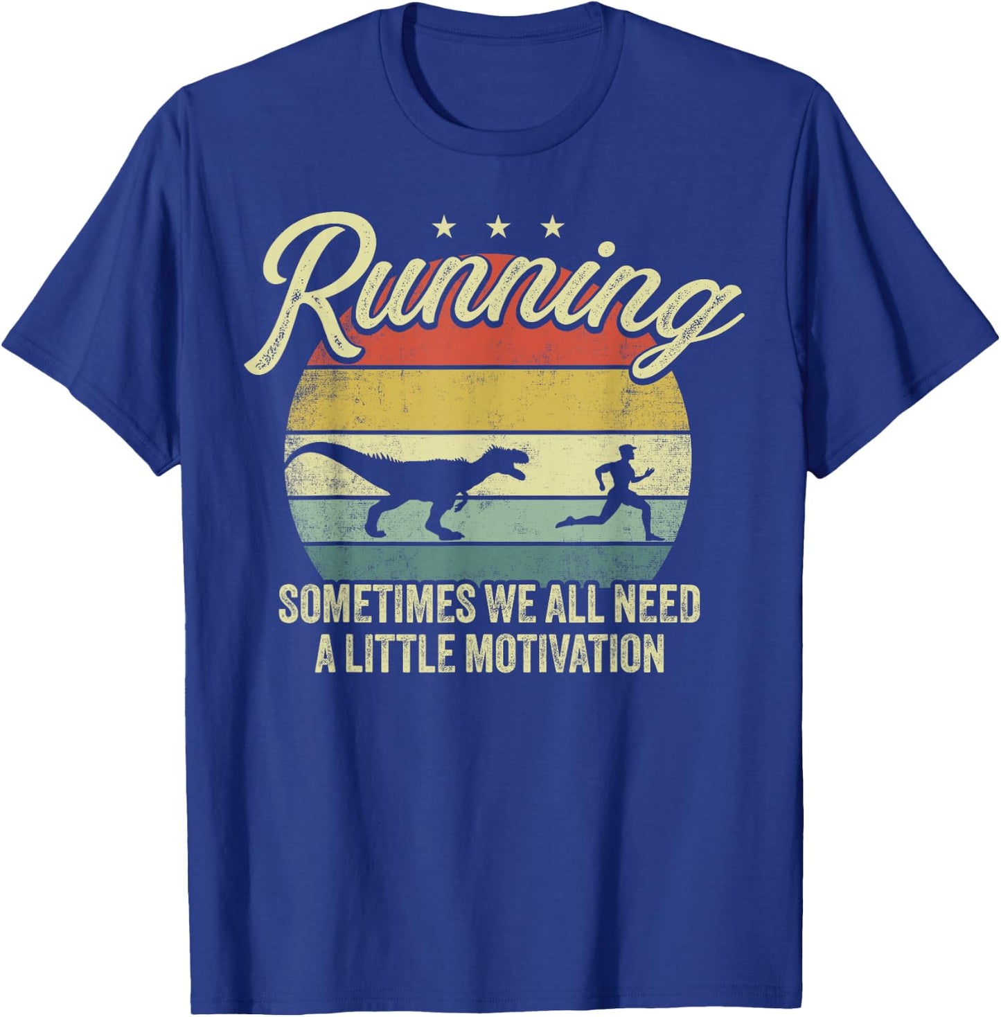 Retro Running Motivation Raptor Chase Funny Dinosaur T-Shirt - T-Shirt | Royal