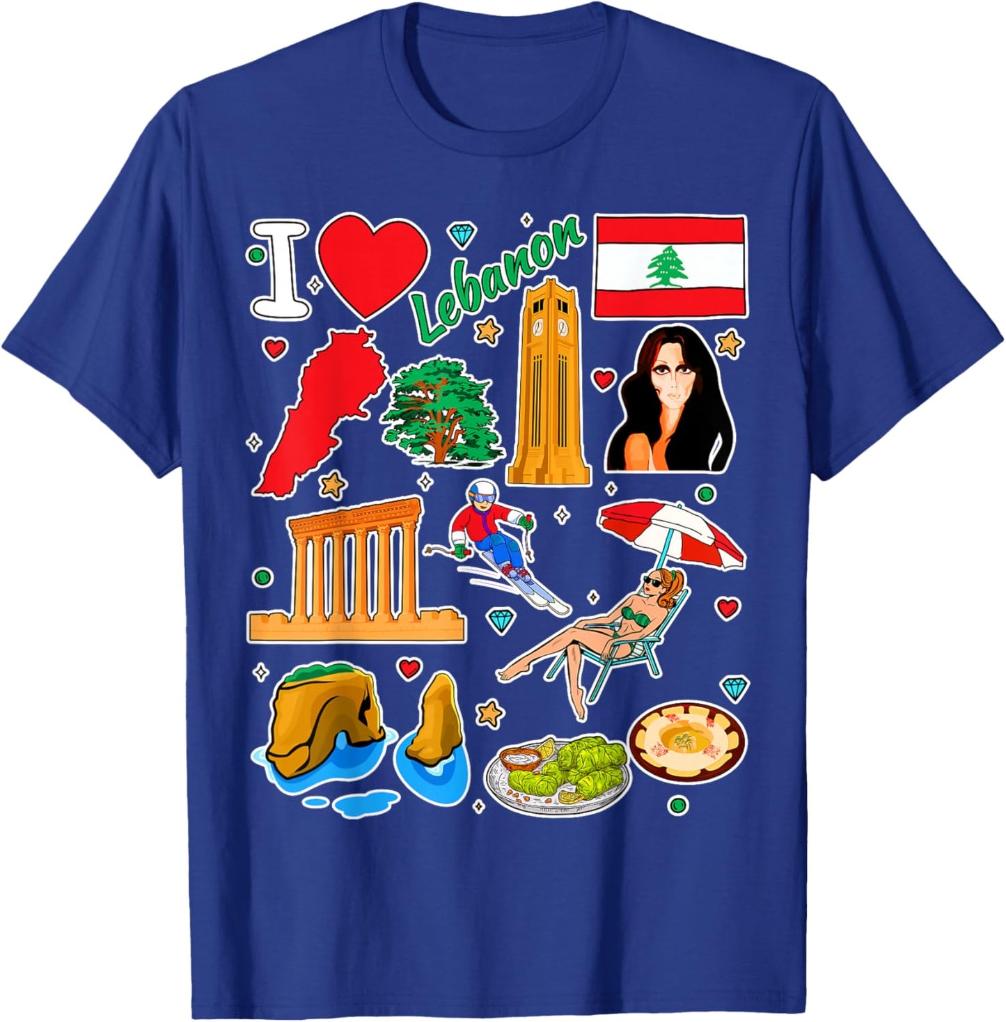Lebanese hand drawn symbols, Lebanon map, cultural icons T-Shirt - T-Shirt | Royal