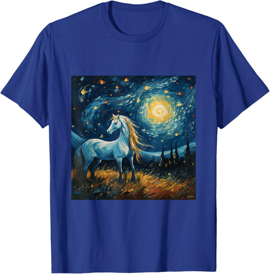 Horse in Starry Night Van Gogh inspired Art for Horses Lover T-Shirt - T-Shirt | Royal