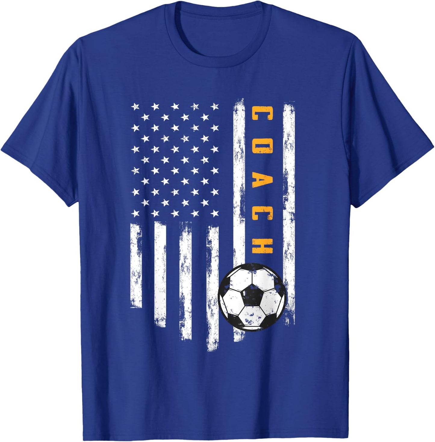 Soccer Coach American Flag Design Funny Trainer Coaching T-Shirt - T-Shirt | Royal