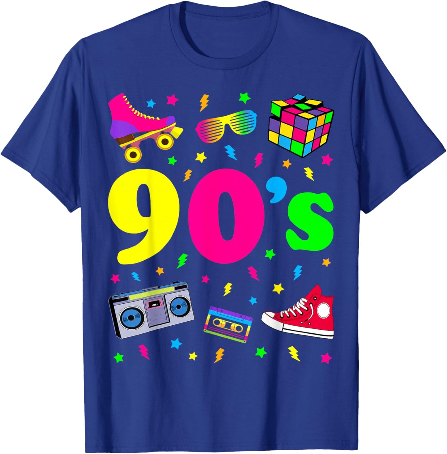 Retro Gifts Vintage 90s Costume Shirts - I Love The 90s - Women's Classic Fit Black Cartoon - Small T-Shirt - T-Shirt | Royal