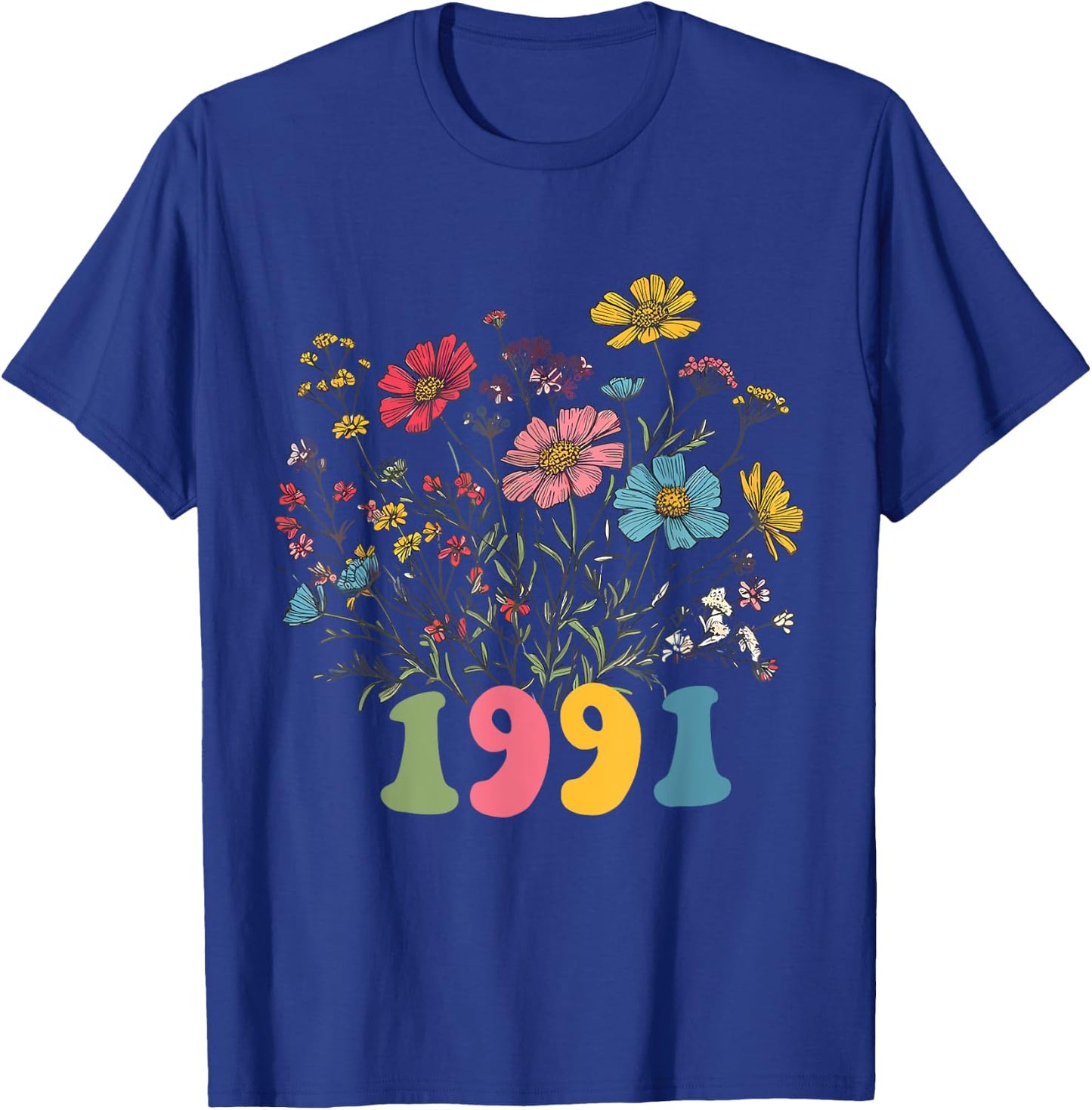 Wildflower Born 1991, 34th Birthday 1991 birthday T-Shirt - T-Shirt | Royal