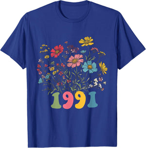 Wildflower Born 1991, 34th Birthday 1991 birthday T-Shirt - T-Shirt | Royal