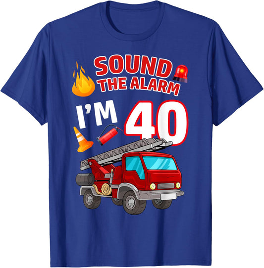 Fire Truck 40th Birthday Firefighter Fireman 40 Year Old T-Shirt - T-Shirt | Royal