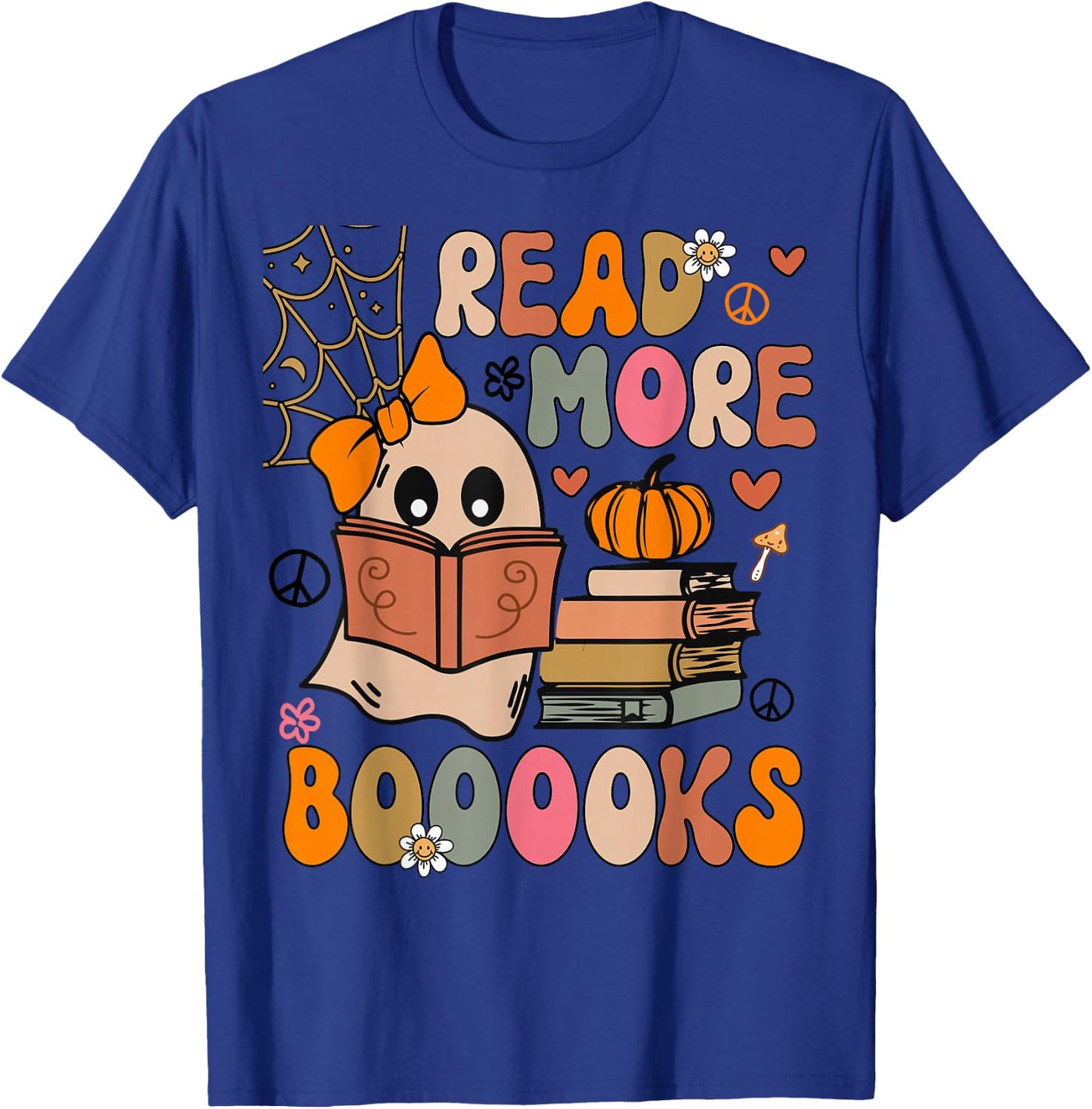 Cute Booooks Ghost Read More Books Funny Teacher Halloween T-Shirt - T-Shirt | Royal
