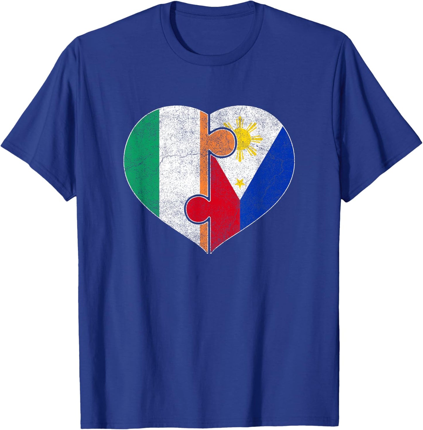 Half Irish Half Filipino Flag Heart Roots Heritage T-Shirt - T-Shirt | Royal