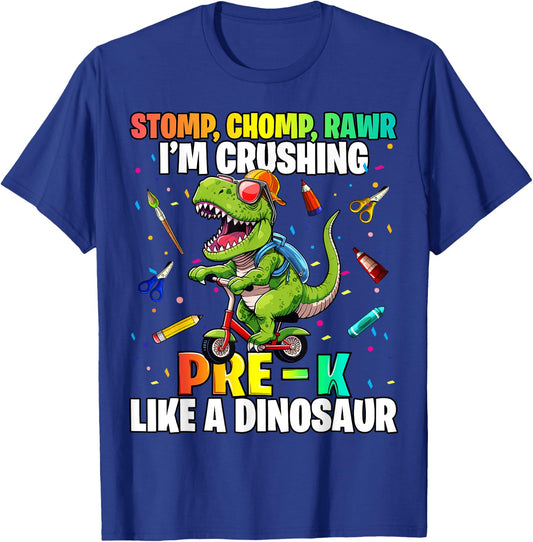 Dinosaur Pre-K Back to School First Day of School Boys T-Shirt - T-Shirt | Royal
