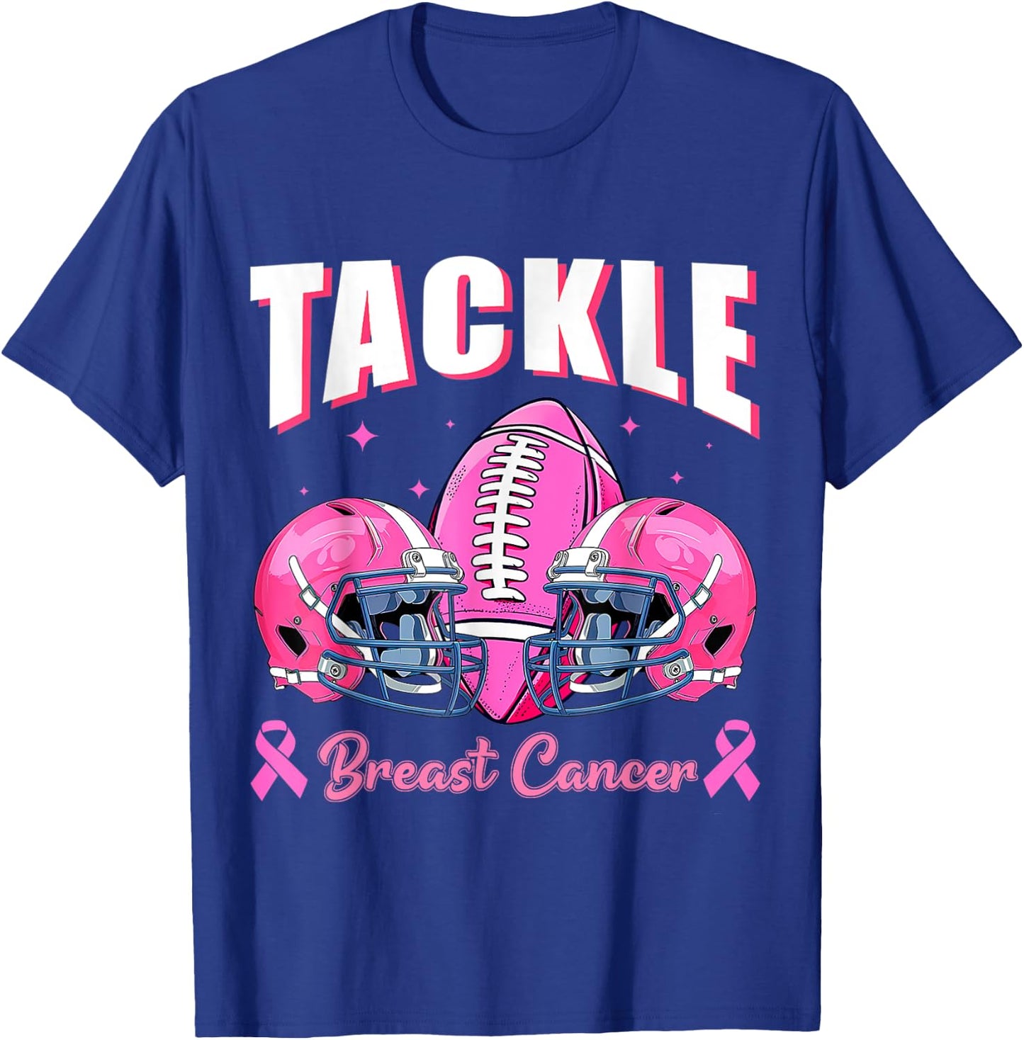 Tackle Breast Cancer Awareness Football Pink Ribbon Boys Kid T-Shirt - T-Shirt | Royal