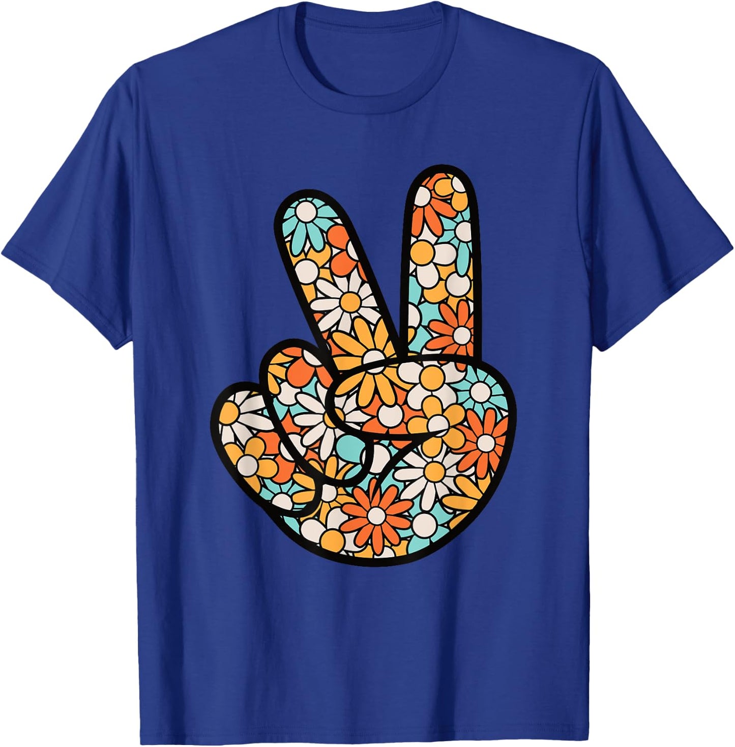 Peace Hand Sign Hippie Flower Groovy 60s 70s Party Outfit T-Shirt - T-Shirt | Royal