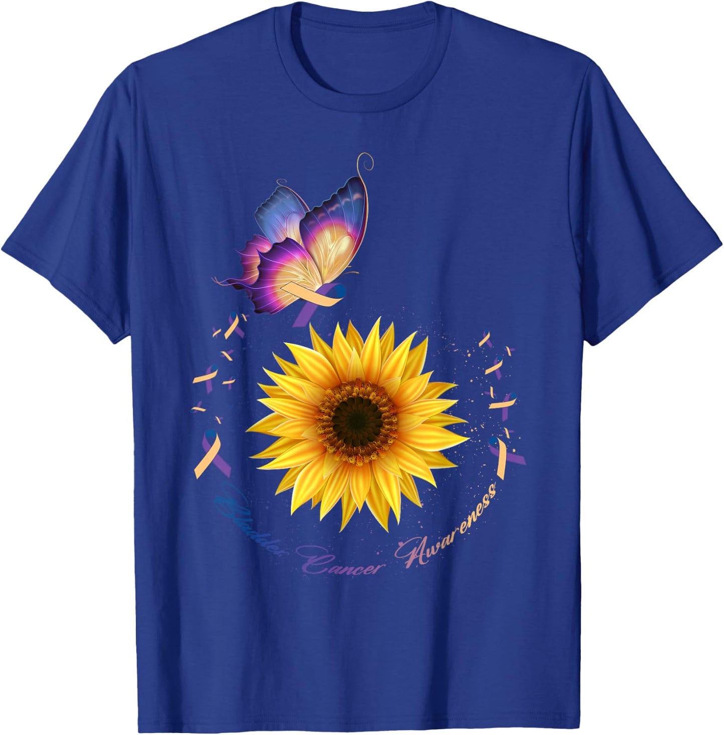 Butterfly & Sunflower Bladder Cancer Awareness Month Warrior T-Shirt - T-Shirt | Royal