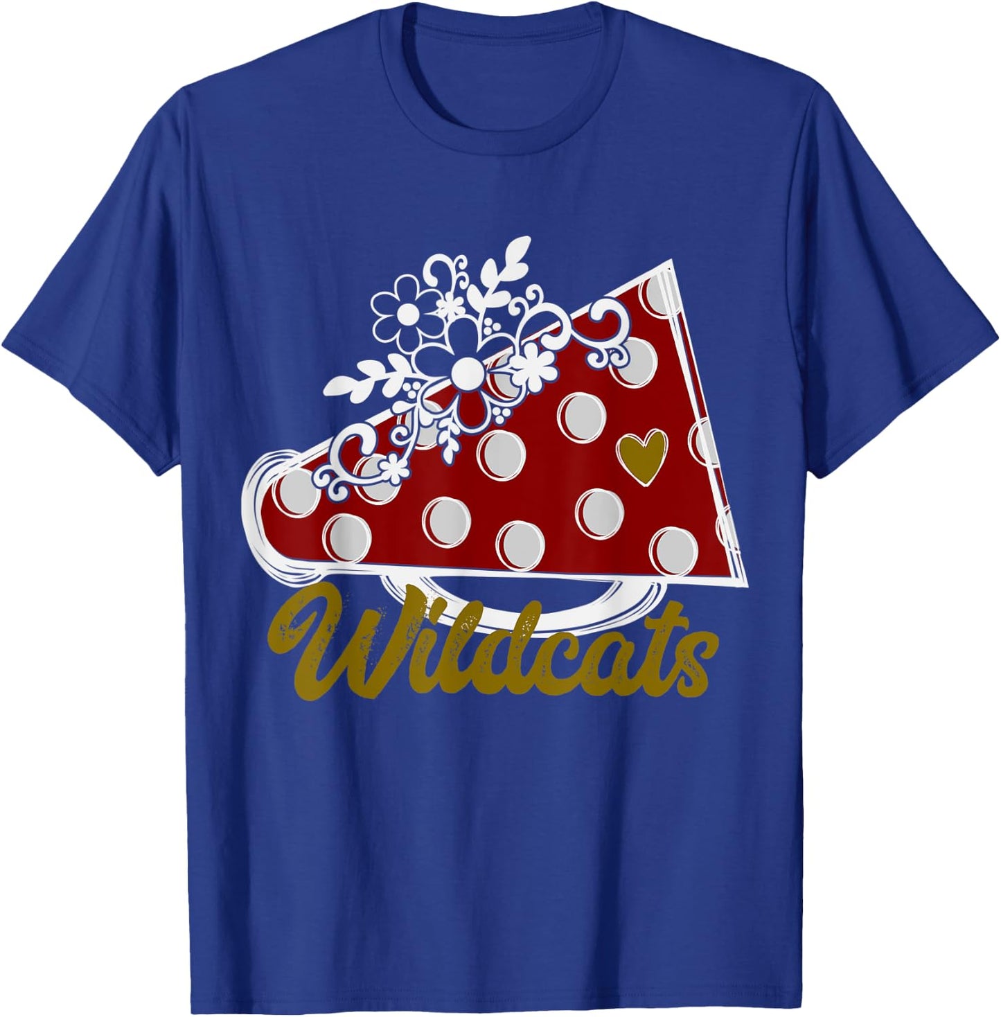 Cheer WILDCATS Shirt, Maroon Megaphone Heart Flower Accent T-Shirt - T-Shirt | Royal