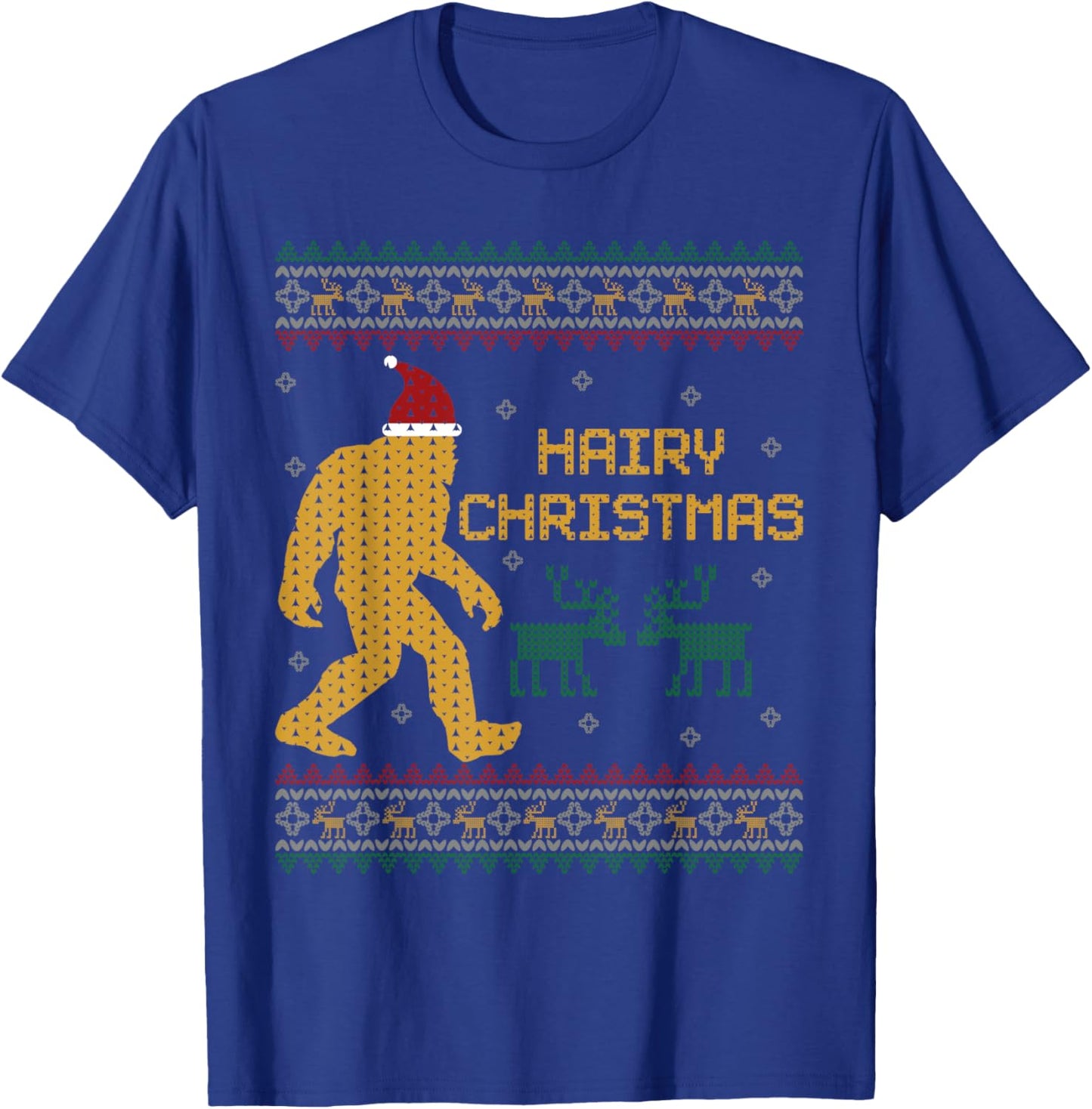 Hairy Christmas Bigfoot Ugly Christmas Sweater Sasquatch T-Shirt - T-Shirt | Royal