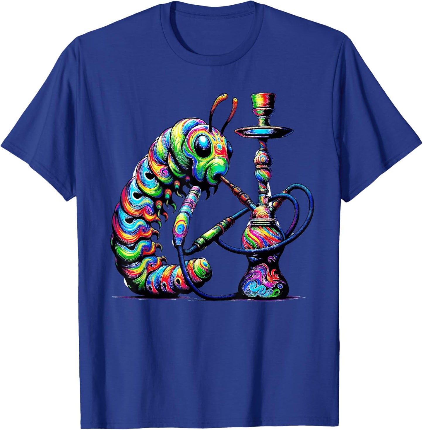 Hookah Smoking Caterpillar Trippy T-Shirt - T-Shirt | Royal