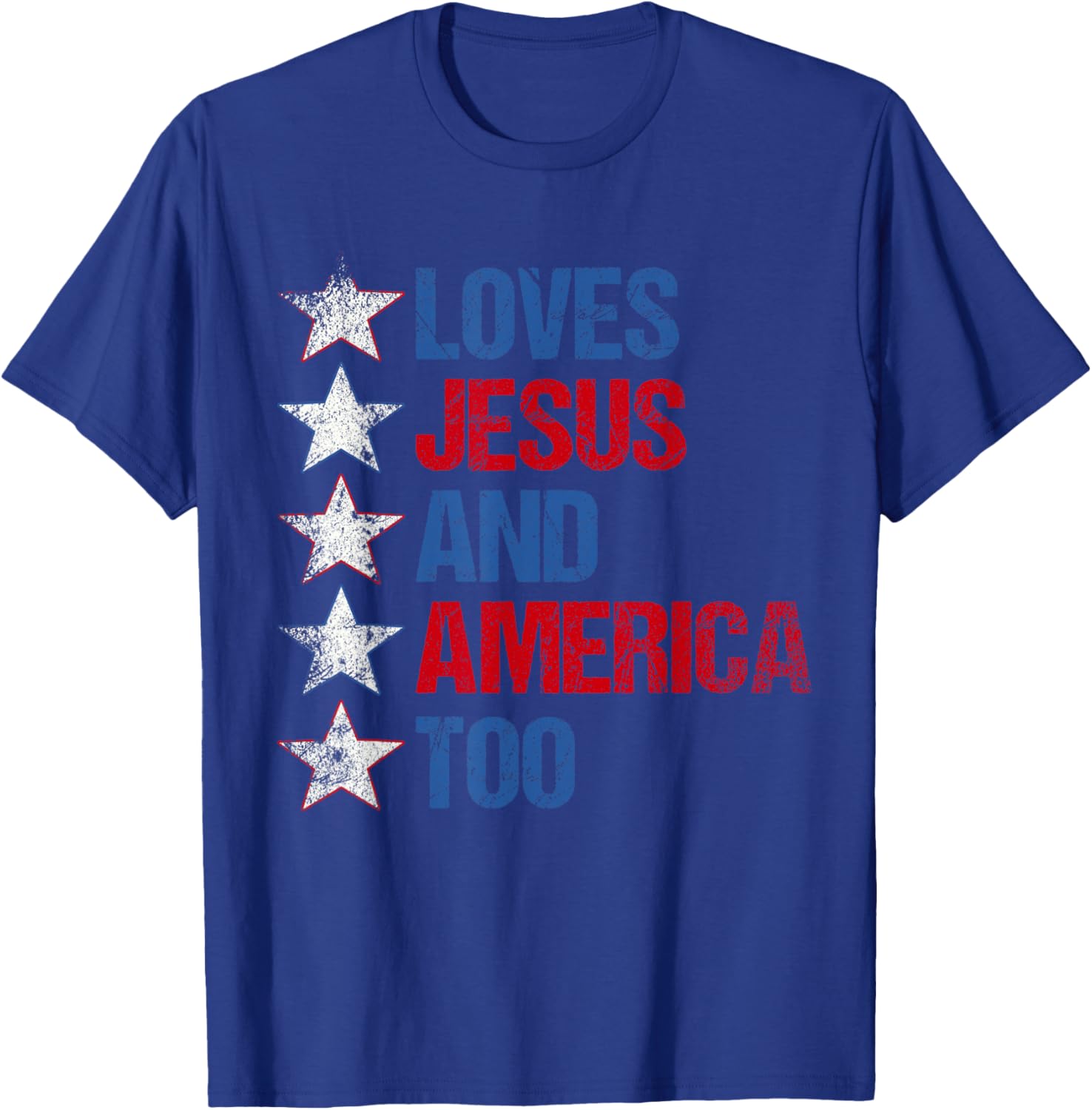 4th Of July Shirt Retro Loves Jesus and America Too Banner T-Shirt - T-Shirt | Royal