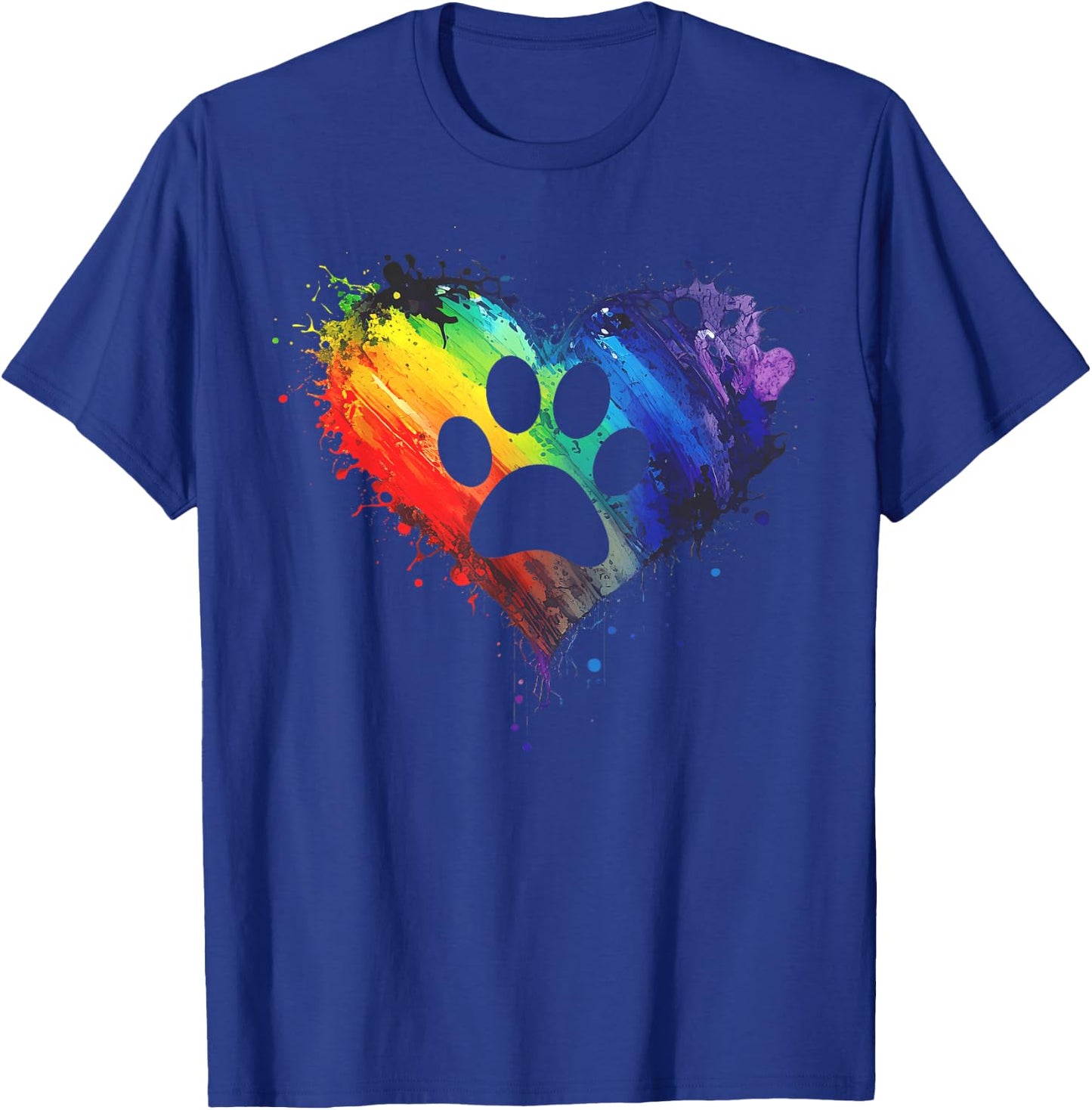 Rainbow Pawprint - Dog paw Print Design with Colorful Heart T-Shirt - T-Shirt | Royal