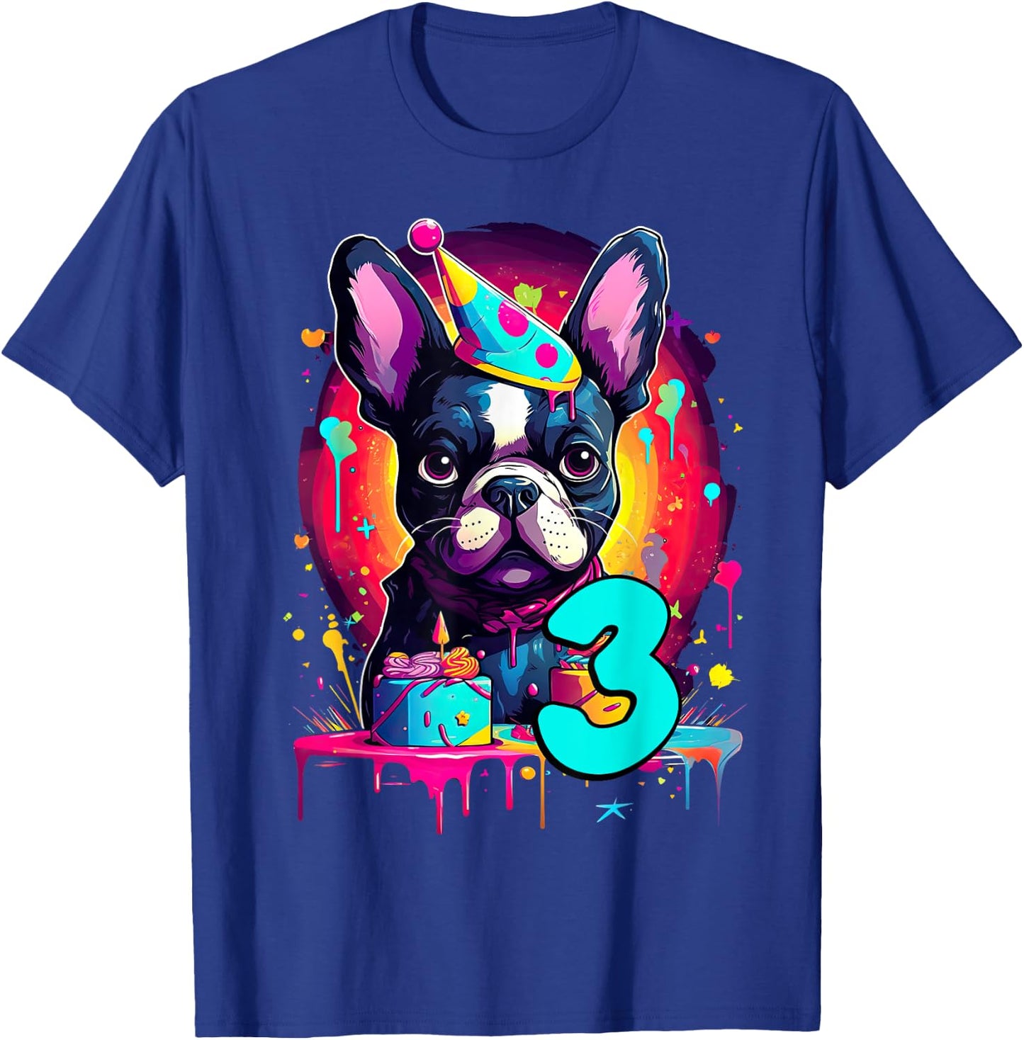 French Bulldog Dog 3rd Birthday Themed Party 3 Years Old Men Women Kids T-Shirt - T-Shirt | Royal