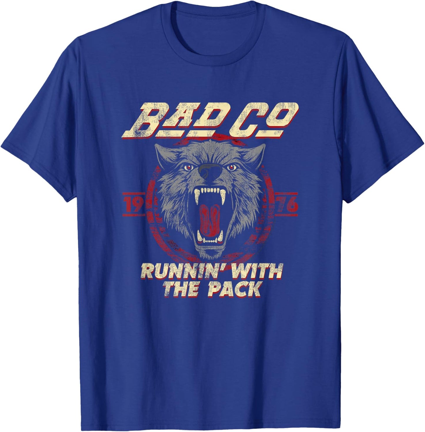 Bad Company Runnin' With the Pack Wolf Head 1976 T-Shirt - T-Shirt | Royal