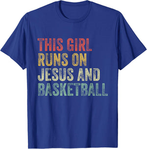 This Girl Runs On Jesus And Basketball Christian Vintage T-Shirt - T-Shirt | Royal