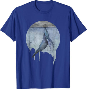Humpback Whale Ship At Sea Distressed Watercolor Ocean Sea T-Shirt - T-Shirt | Royal
