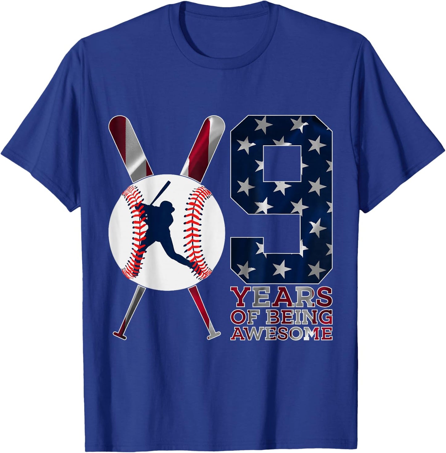 9 Years of Being Awesome Baseball 9th Birthday T-Shirt - T-Shirt | Royal