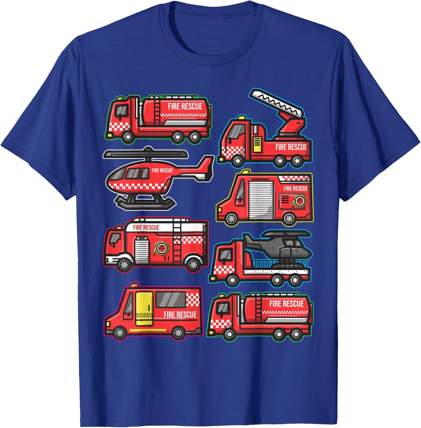 Types of Fire Truck Boys Toddlers Firefighter Trucks T-Shirt - T-Shirt | Royal