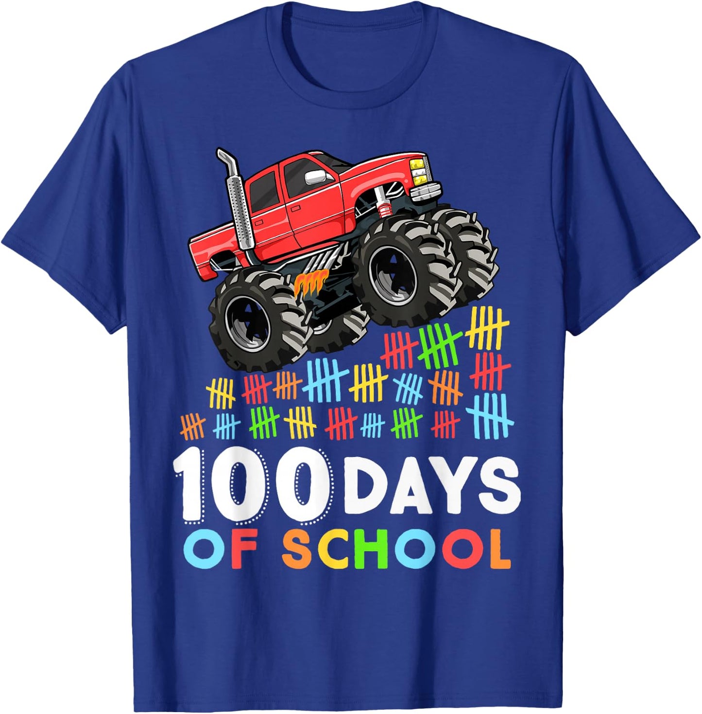 100 Days of School Monster Truck 100th Day of School Boys T-Shirt - T-Shirt | Royal