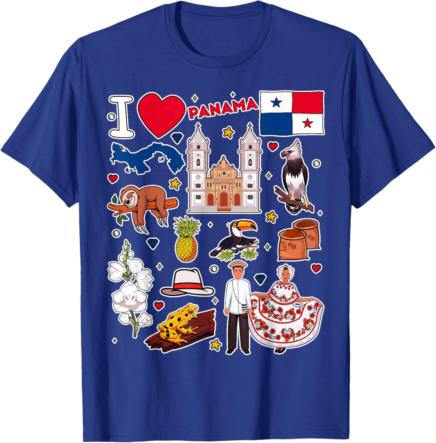 Panamanian hand drawn symbols, Panama map, cultural icons T-Shirt - T-Shirt | Royal
