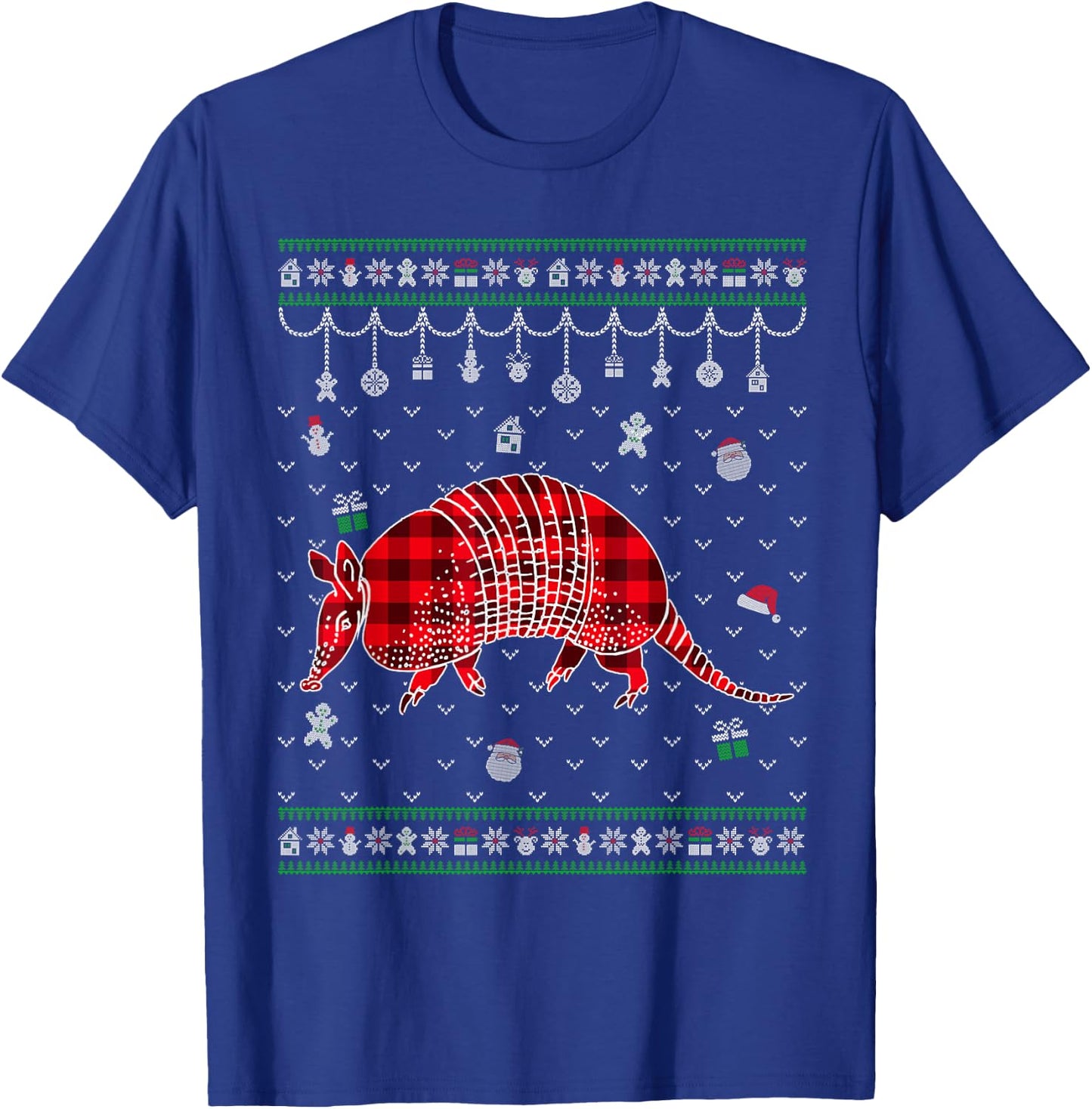Red Plaid Armadillo Lover Funny Ugly Christmas Sweater T-Shirt - T-Shirt | Royal