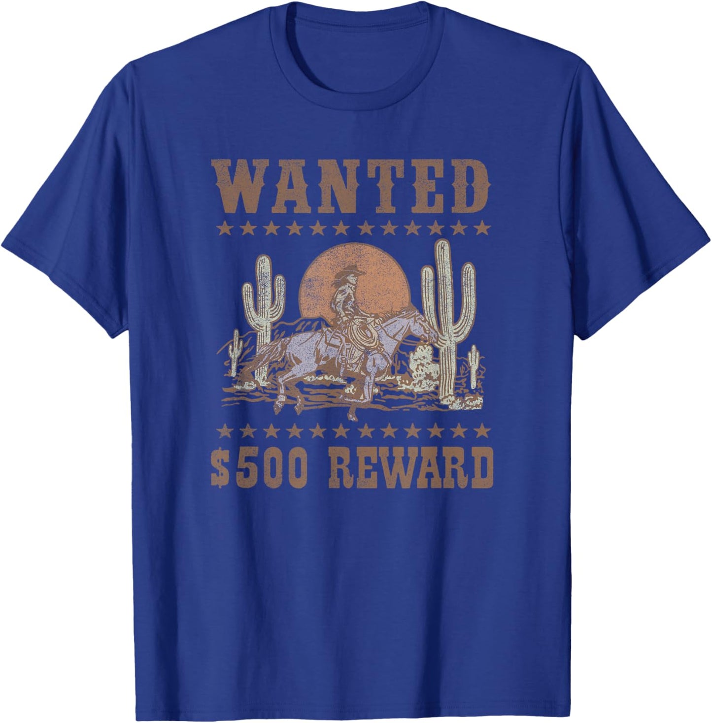 Wanted $500 Reward Gunslinger Horse Rider Old West Style T-Shirt - T-Shirt | Royal