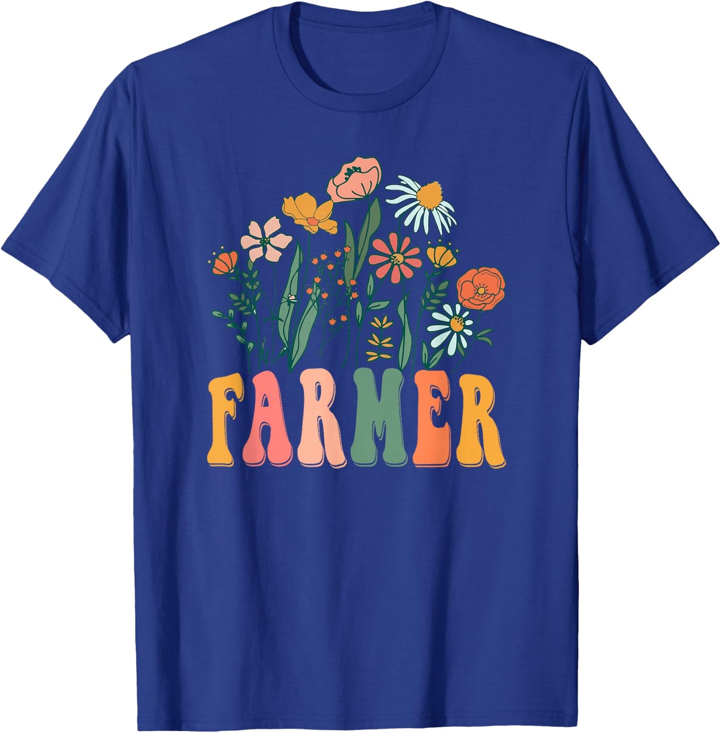 Retro Groovy floral Farmer Wildflower T-Shirt - T-Shirt | Royal