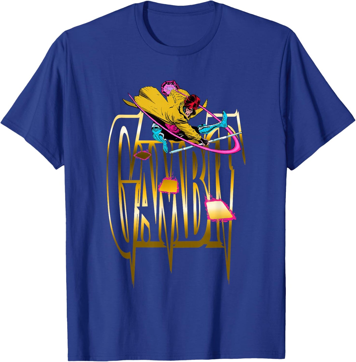 Marvel X-Men Gambit Throwing Cards Epic Retro Logo T-Shirt - T-Shirt | Royal