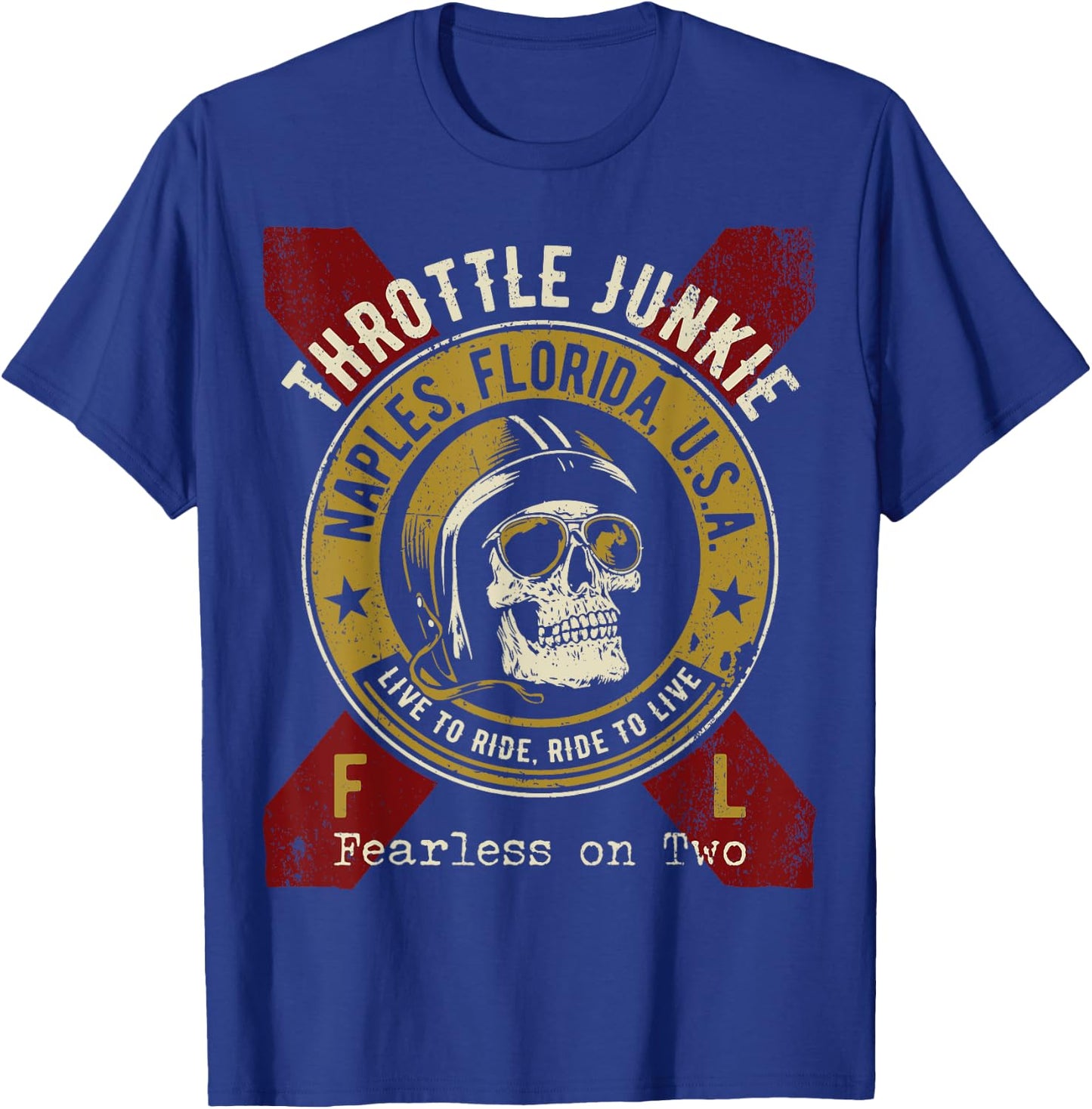 Naples Florida USA Motorcycle Biker Skull Design T-Shirt - T-Shirt | Royal