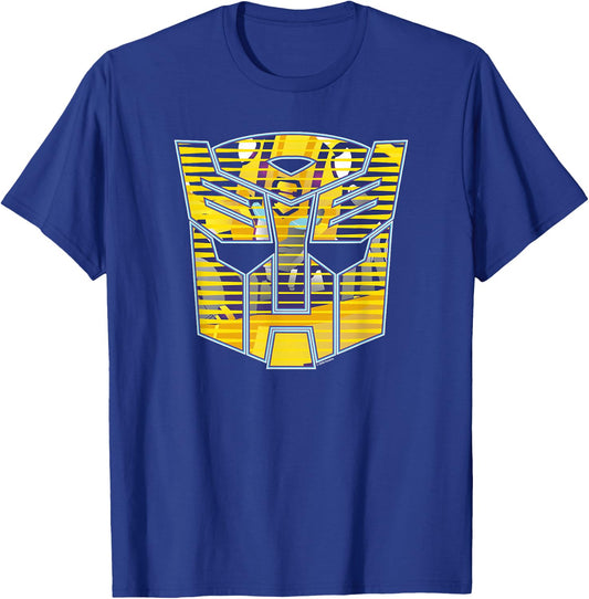 Transformers Bumblebee Big Face Retro Lines Logo T-Shirt - T-Shirt | Royal