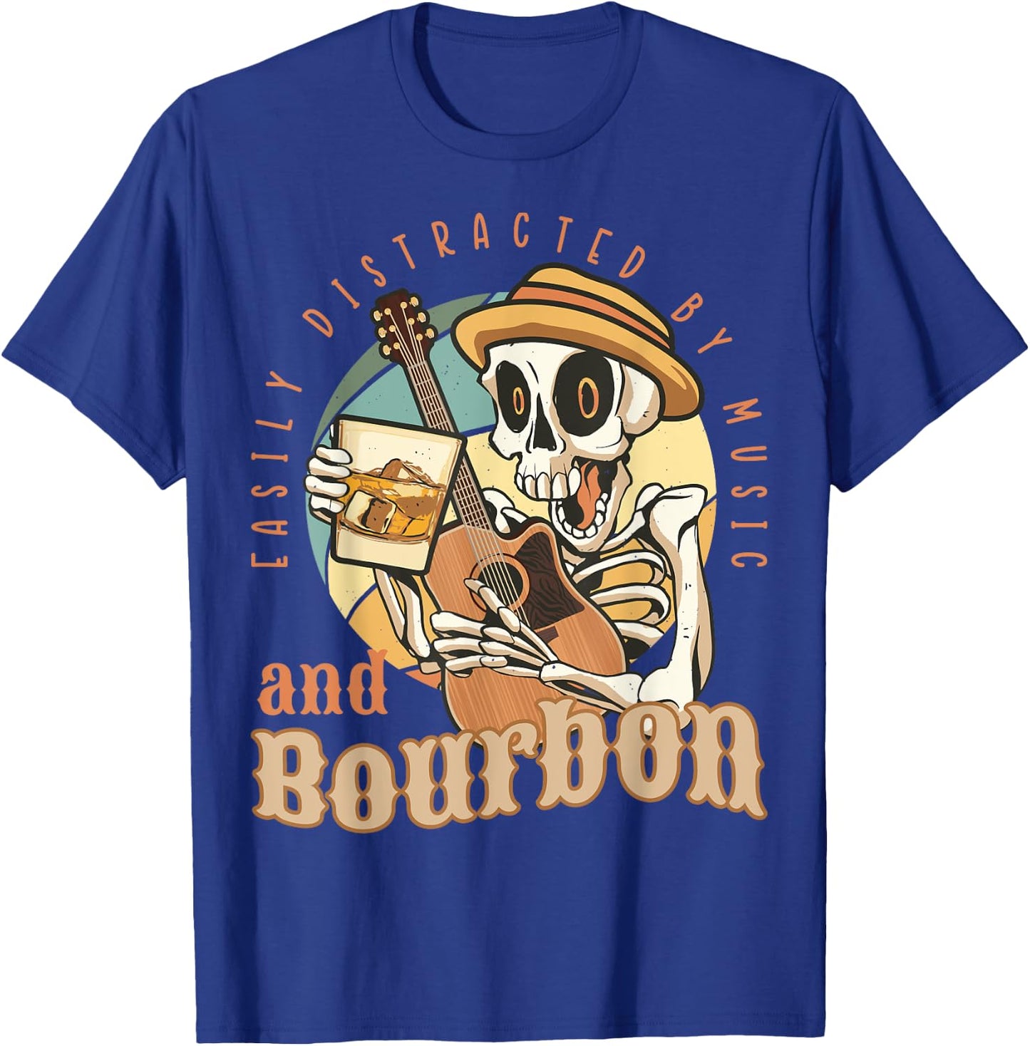 Easily Distracted By Music And Bourbon Funny Bourbon T-Shirt - T-Shirt | Royal