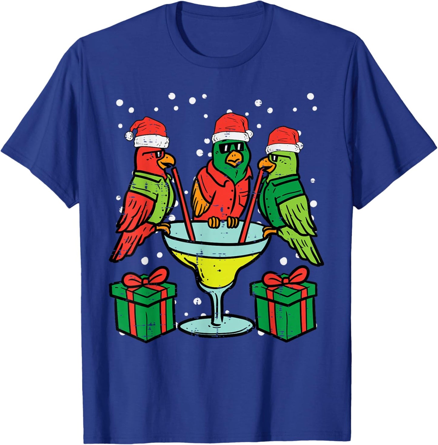 Christmas Parrots Santa Funny Xmas Bird Vacation Men Women T-Shirt - T-Shirt | Royal