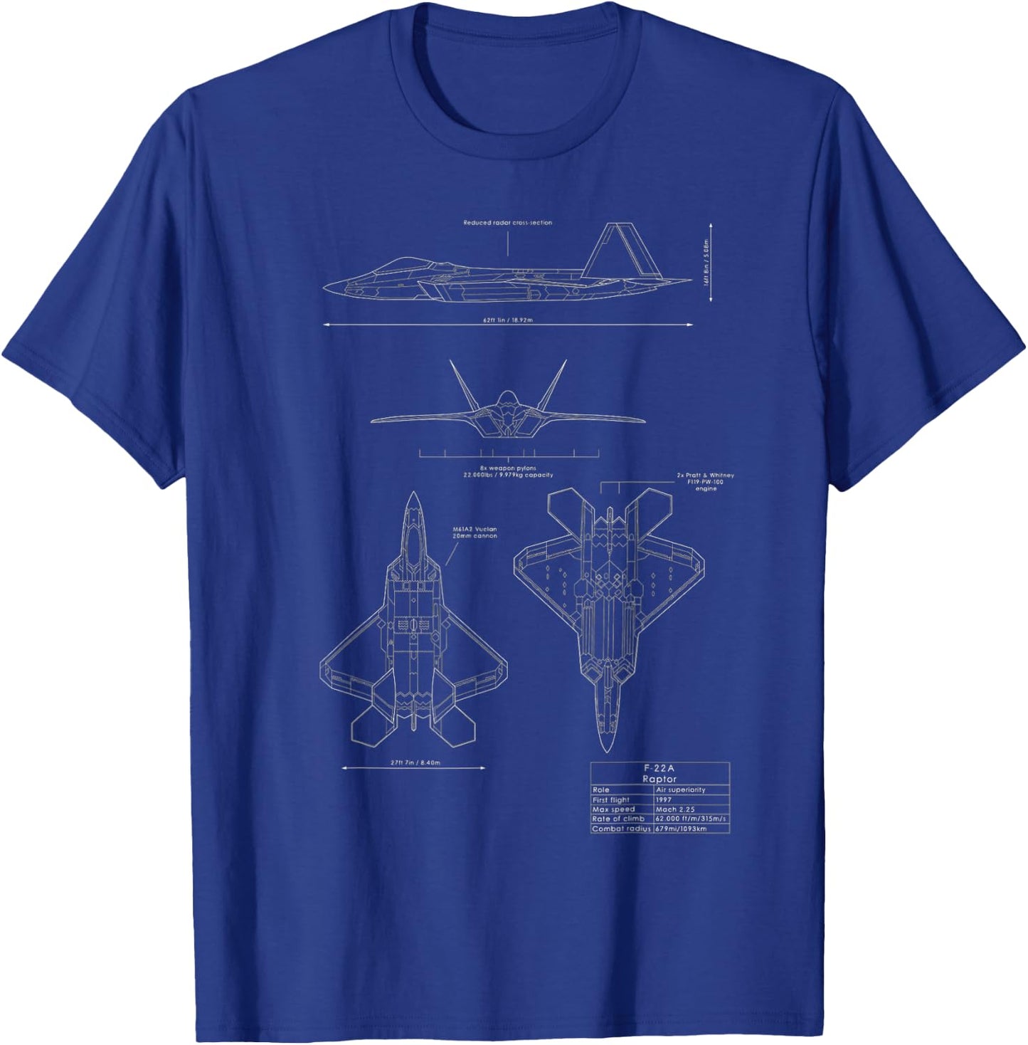 F-22 F22 Raptor Jet Fighter Plane T-Shirt - T-Shirt | Royal