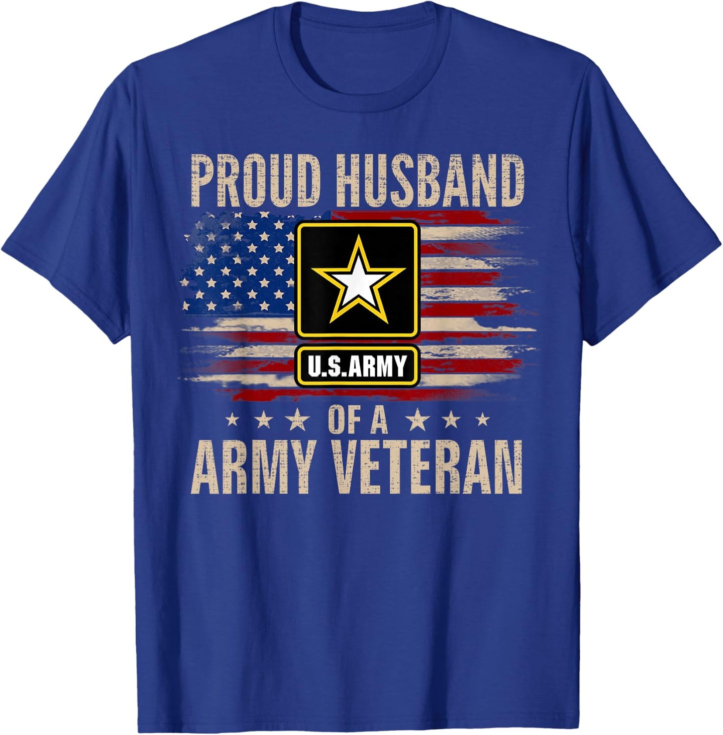 Vintage Proud Husband Of A Army Veteran With American Flag T-Shirt - T-Shirt | Royal