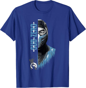 Mortal Kombat Klassic Sub-Zero Split Face Bust Portrait T-Shirt - T-Shirt | Royal