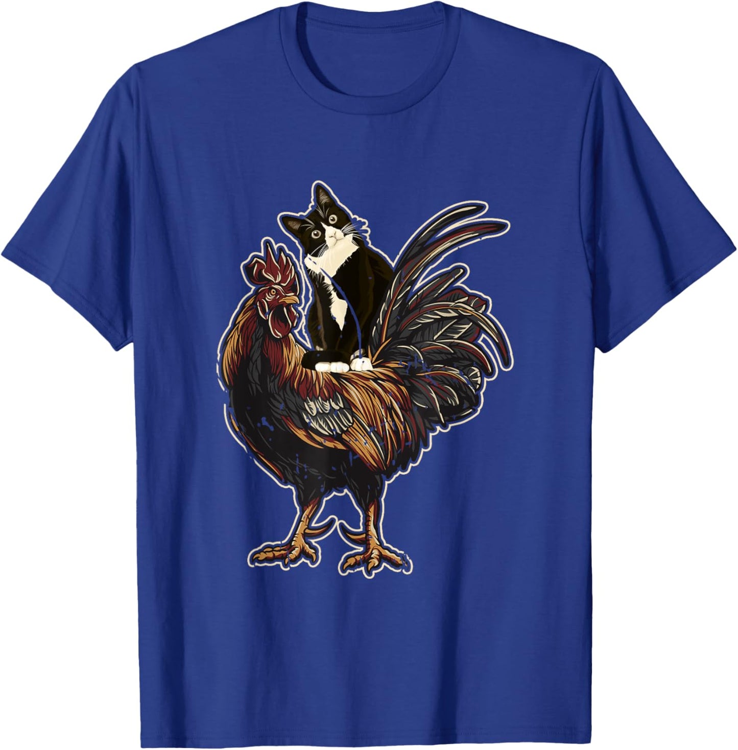 Black Cat Riding a Chicken Rooster Funny Animal Farming Men Women Girls Kids T-Shirt - T-Shirt | Royal