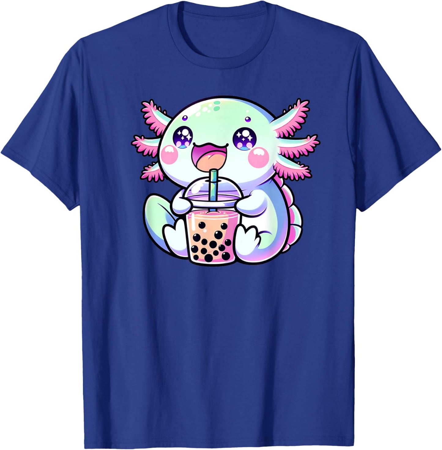 Cute Kawaii Axolotl Boba Bubble Tea Blue Pink Anime Bobalotl Men Women Kids T-Shirt - T-Shirt | Royal