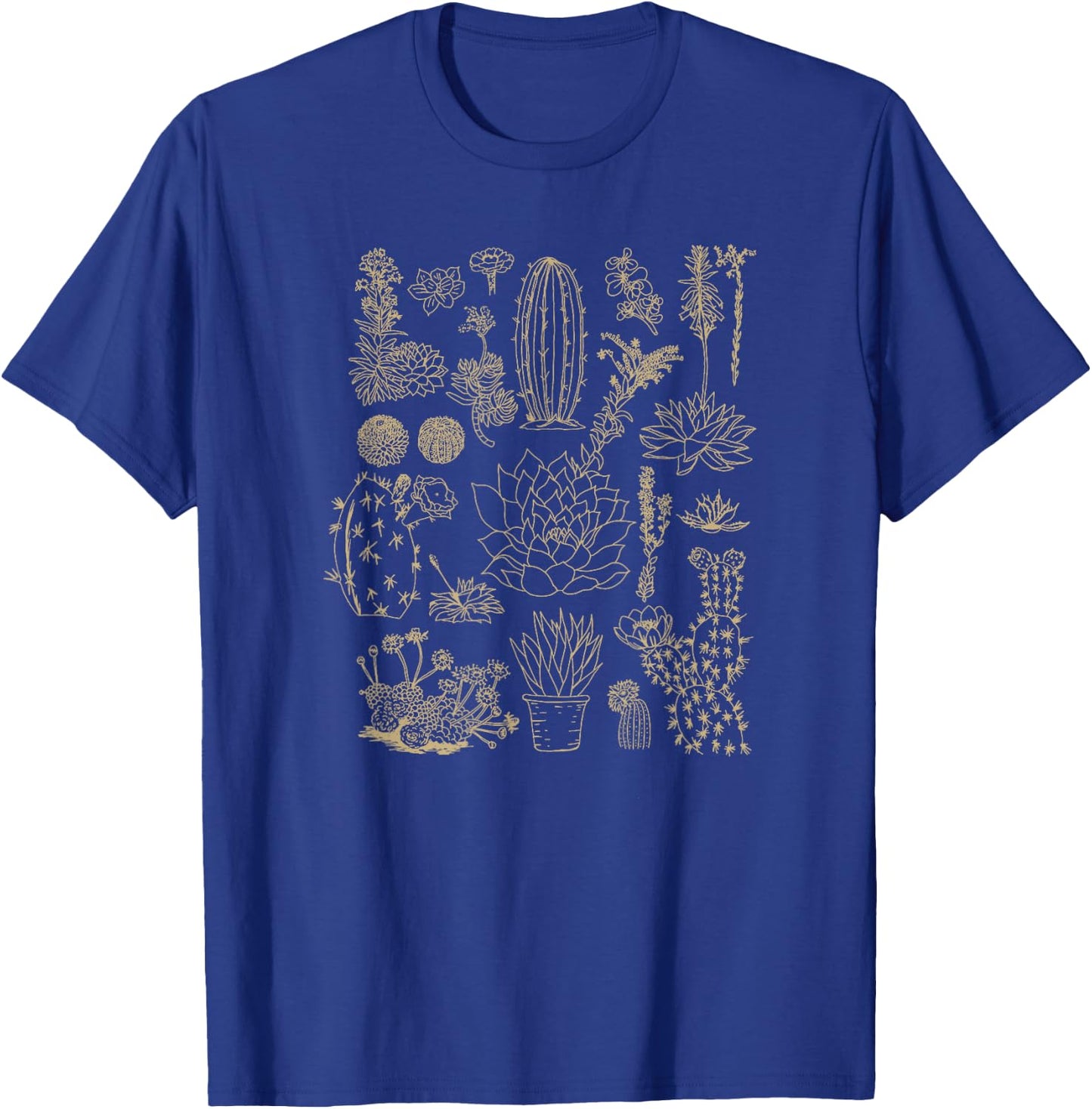 Cactus Grid Desert Plants Collage Outline Art T-Shirt - T-Shirt | Royal