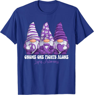 Lupus Awareness Month Purple Ribbon Gnomies Support T-Shirt - T-Shirt | Royal