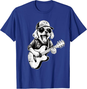 Golden Retriever Dog Playing Guitar Rock on Guitarist Women T-Shirt - T-Shirt | Royal
