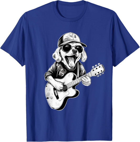 Golden Retriever Dog Playing Guitar Rock on Guitarist Women T-Shirt - T-Shirt | Royal