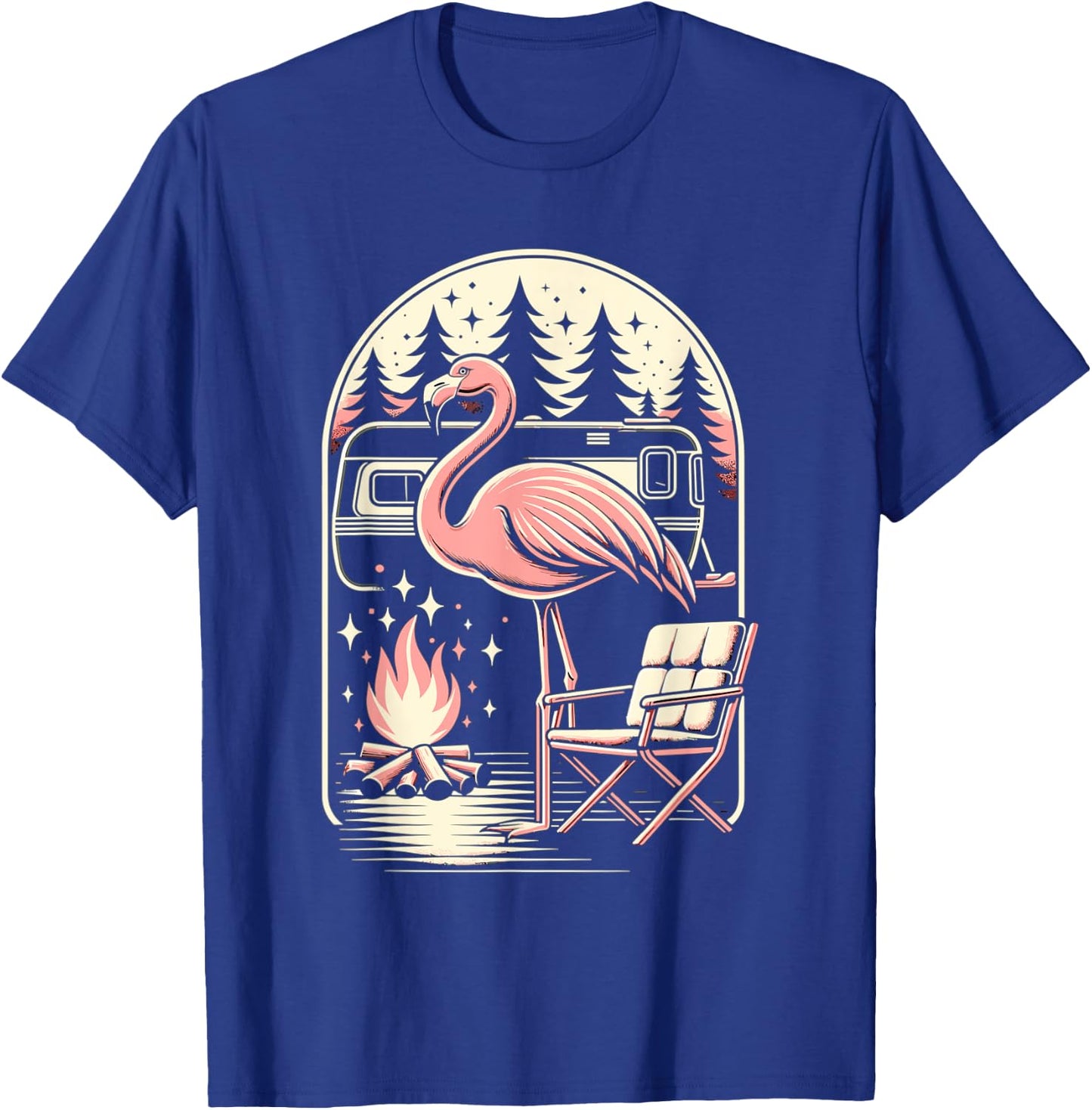Funny Camping Flamingo Camper Camp Outdoor Travel Nature T-Shirt - T-Shirt | Royal