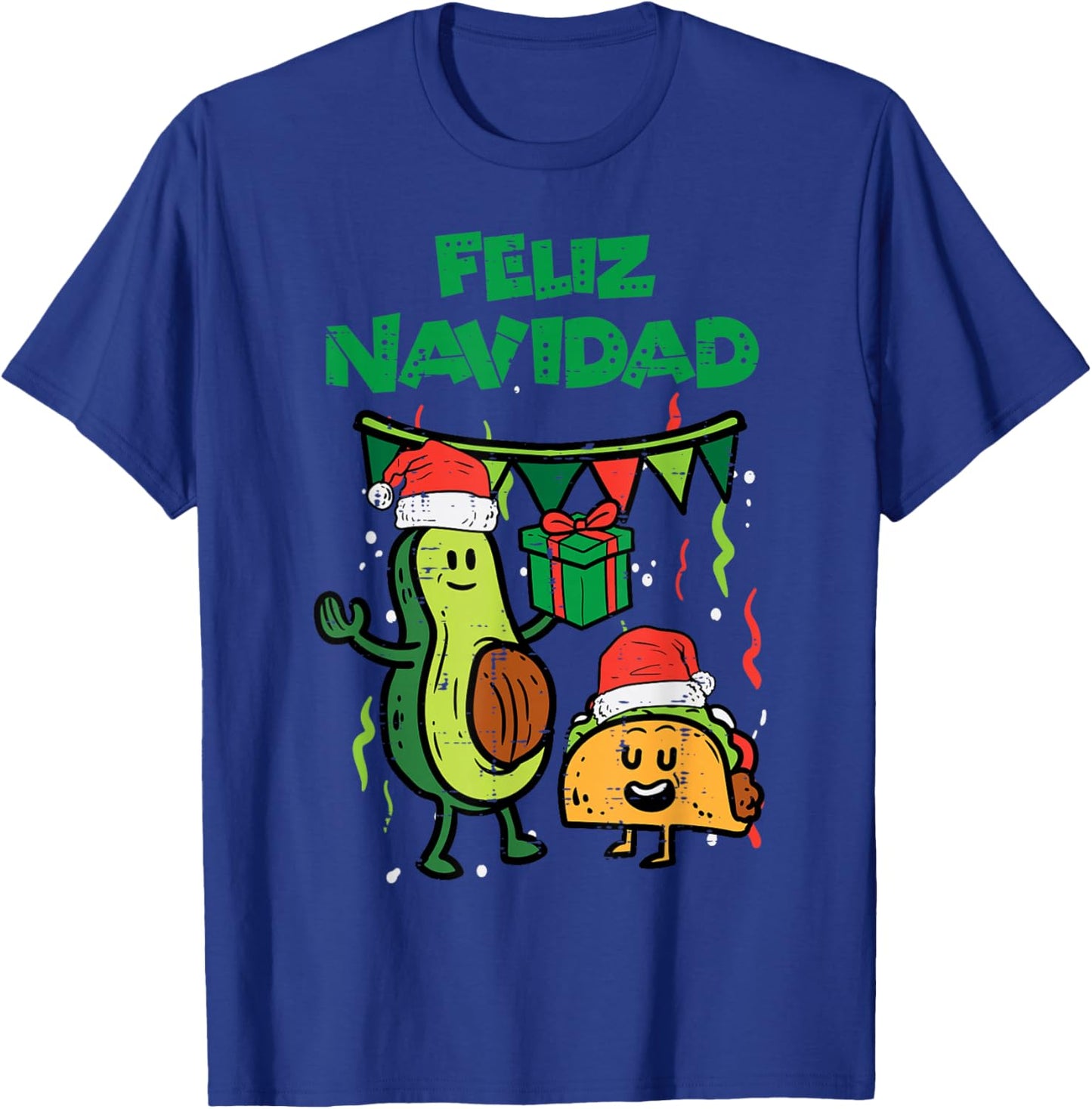 Feliz Navidad Avocado Tacos Mexican Christmas Men Women Kids T-Shirt - T-Shirt | Royal