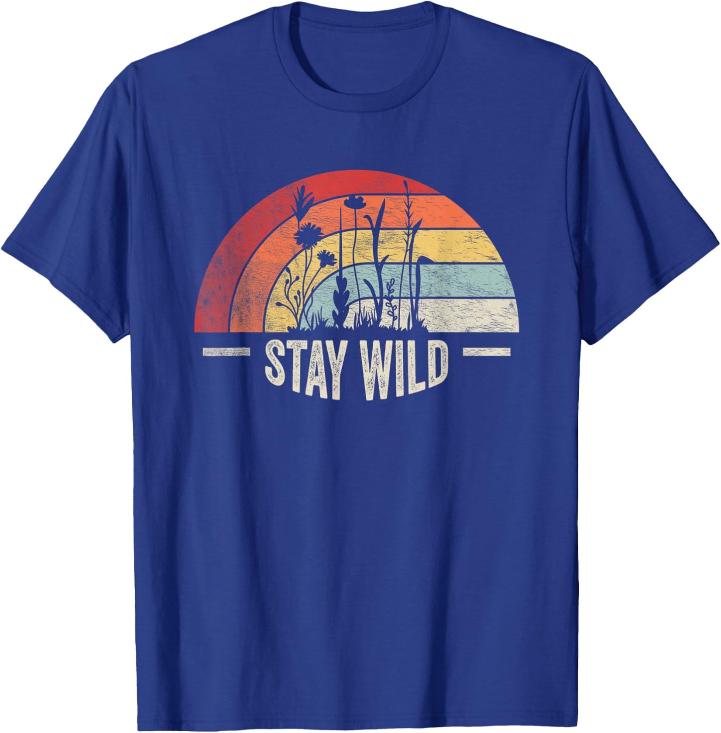 Retro Vintage Stay Wild Wildflower Inspirational Women Quote T-Shirt - T-Shirt | Royal