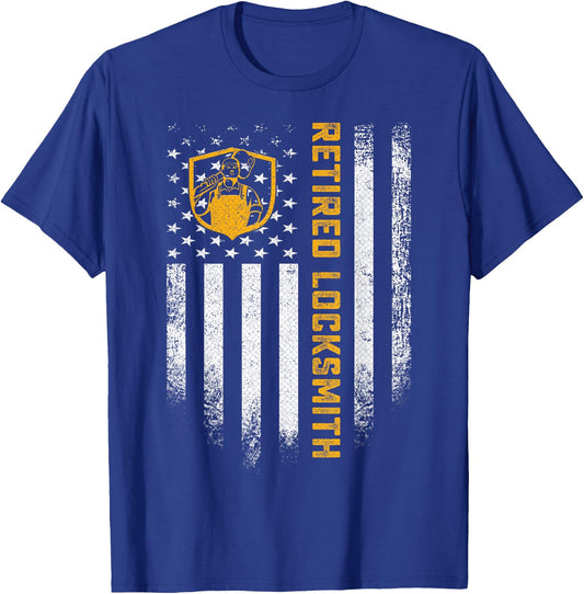 Vintage USA Flag Retired Locksmith Career Retirement Funny T-Shirt - T-Shirt | Royal